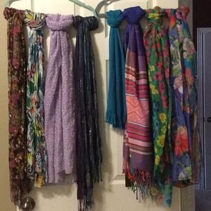 Scarves 63” approximately except for teal one.